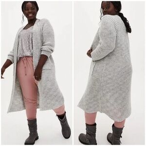 NWT Torrid Size 3 Light Gray Longline Super Soft Duster Cozy Sweater Cardigan